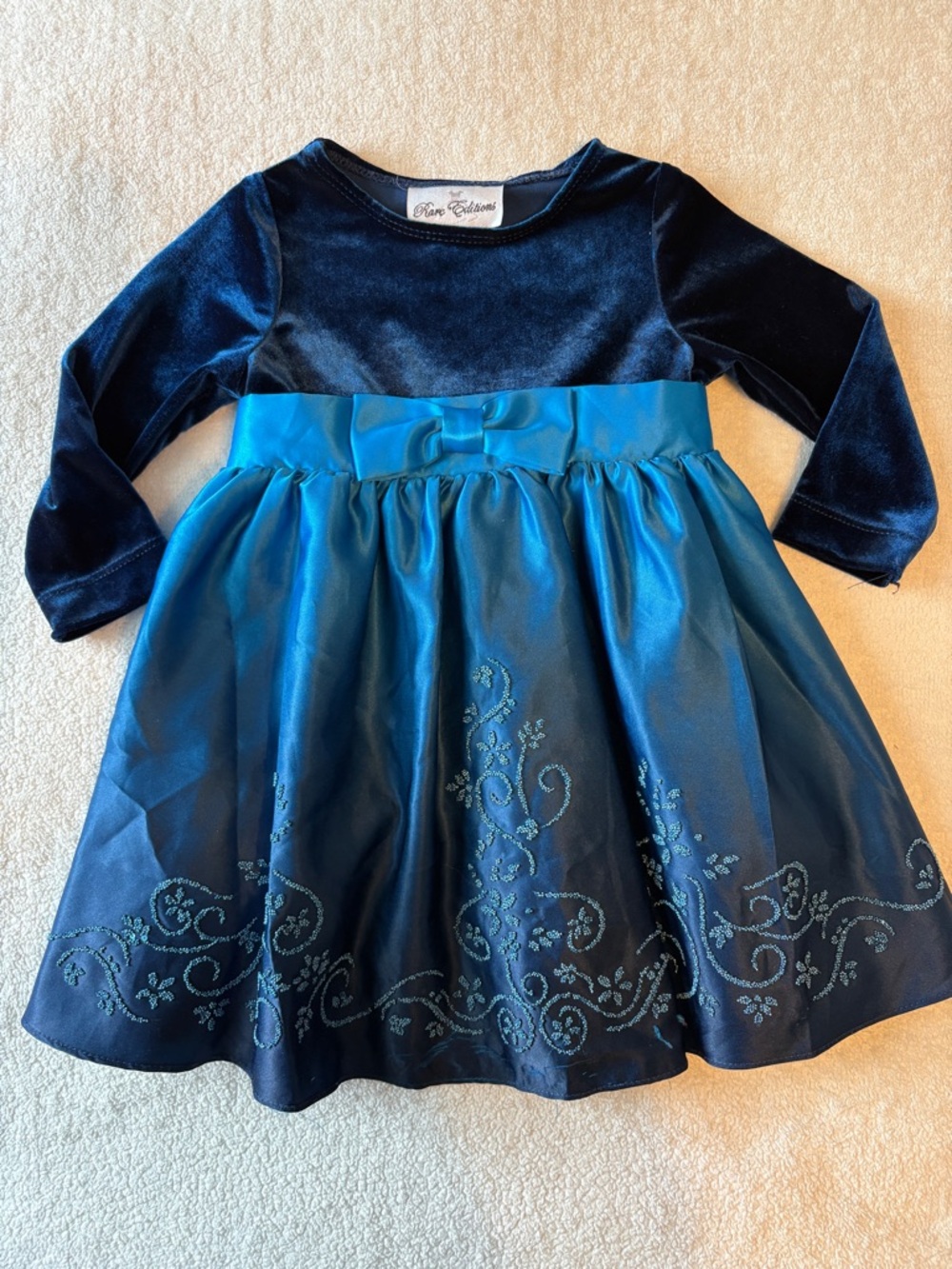 Rare Editions 2T Embellished Beaded A-Line Dress, Blue Velvet Top